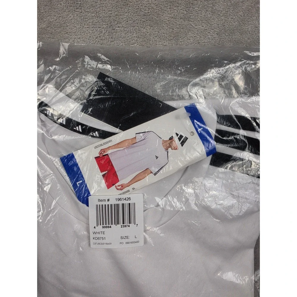 Adidas Active 3 Stripe Tee Mens L White Short Sleeve Performance Shirt KD6751